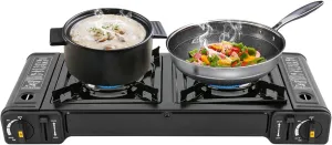 Portable Camping Stove - Double Burner Butane Stove with Auto Ignition, LPG Compatible for RVs Apartments and Camping