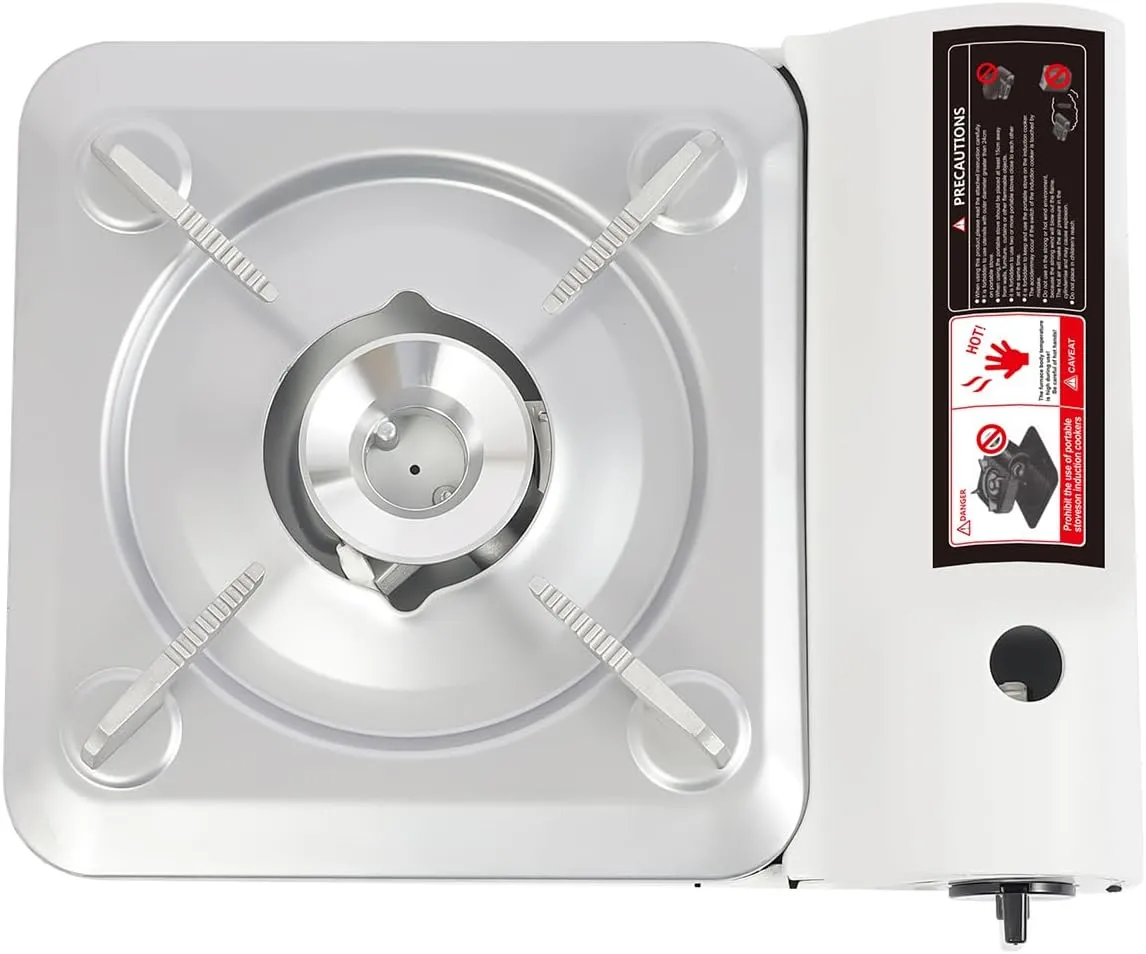 Portable Camping Stove with Carrying Case, 3500W High Power Gas Stove, Lightweight Outdoor Cooking Burner for Camping, Hiking, Picnics, and Emergency Use, Single Burner Tabletop Stove (White)