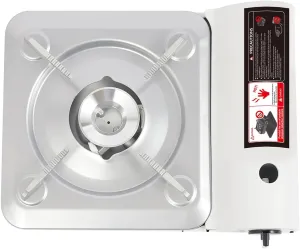 Portable Camping Stove with Carrying Case, 3500W High Power Gas Stove, Lightweight Outdoor Cooking Burner for Camping, Hiking, Picnics, and Emergency Use, Single Burner Tabletop Stove (White)