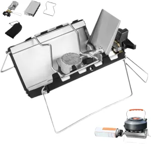 Portable Camping Stove with Ignition, 3500W Folding Cassette Stove, Windproof Camping Gas Stove, Heat-resistant Backpacking Stove for Outdoor Picnic Hiking Cassette Stove