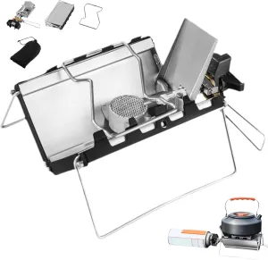 Portable Camping Stove with Ignition, 3500W Folding Cassette Stove, Windproof Camping Gas Stove, Heat-resistant Backpacking Stove for Outdoor Picnic Hiking, Folding Camping Stove