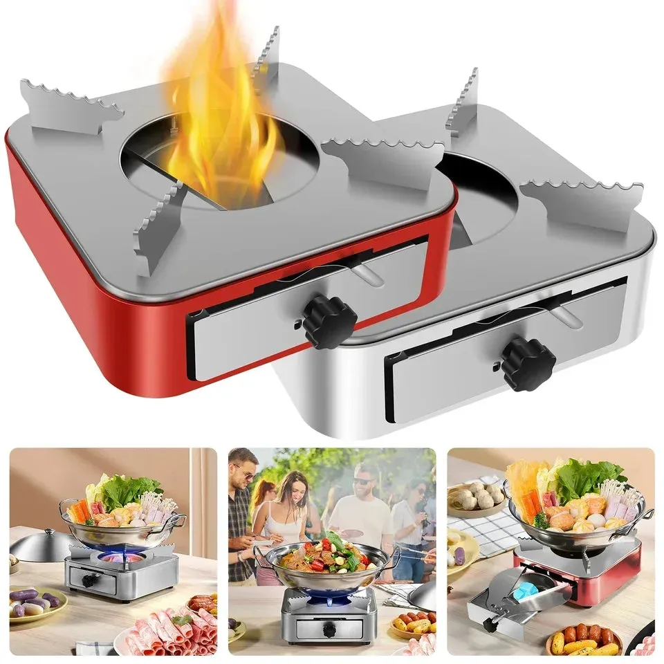 Portable Camping StoveAdjustable Firepower Drawer Alcohol Stove For Outdoor Barbecue Camping Equipment