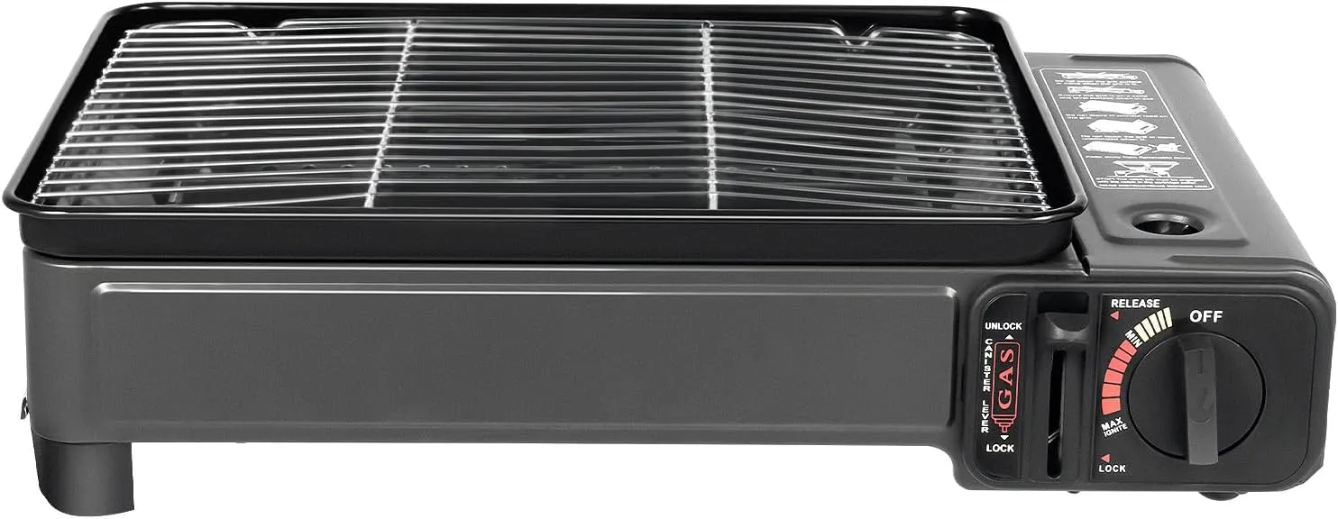 Portable Gas Grill Butane Stove,Portable Camping Grill Gas Stove,Butane Gas Stove,Free Standing BBQ Grill with Grilling Net Carry Case for Camping Traveling Outdoor Cooking