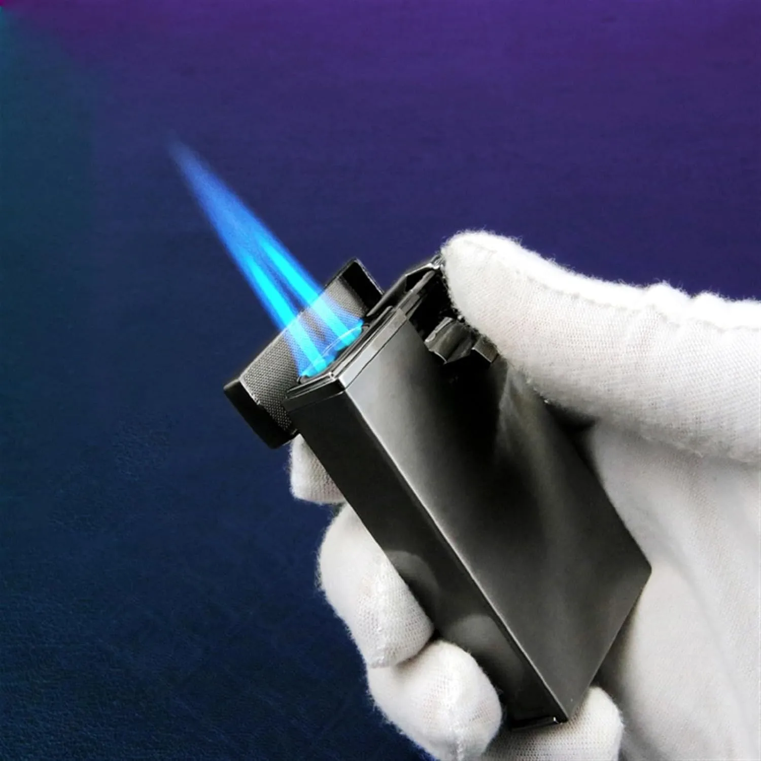 Portable Gas Lighter, Refillable Butane, Windproof, Adjustable Flame, Made Metal, with Visible Butane Window, Suitable for Camping and Hiking,(Purple)