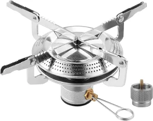 Portable Gas Stove, disc Stove, mini Camping Gas Cooker with Butane, Propane Adapter and Storage Bag, Compact Camping Stove Burner, Foldable for Backpacking, Hiking and Outdoor Cooking