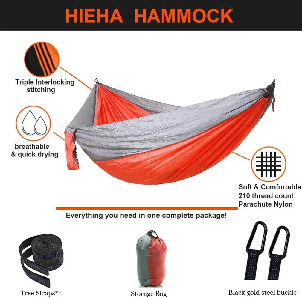 Portable Hammock Camping Double & Single with 2 Tree Straps, Lightweight Nylon Travel Hammocks for 450Lbs Capacity, for Outdoor Backpacking Backyard Hiking