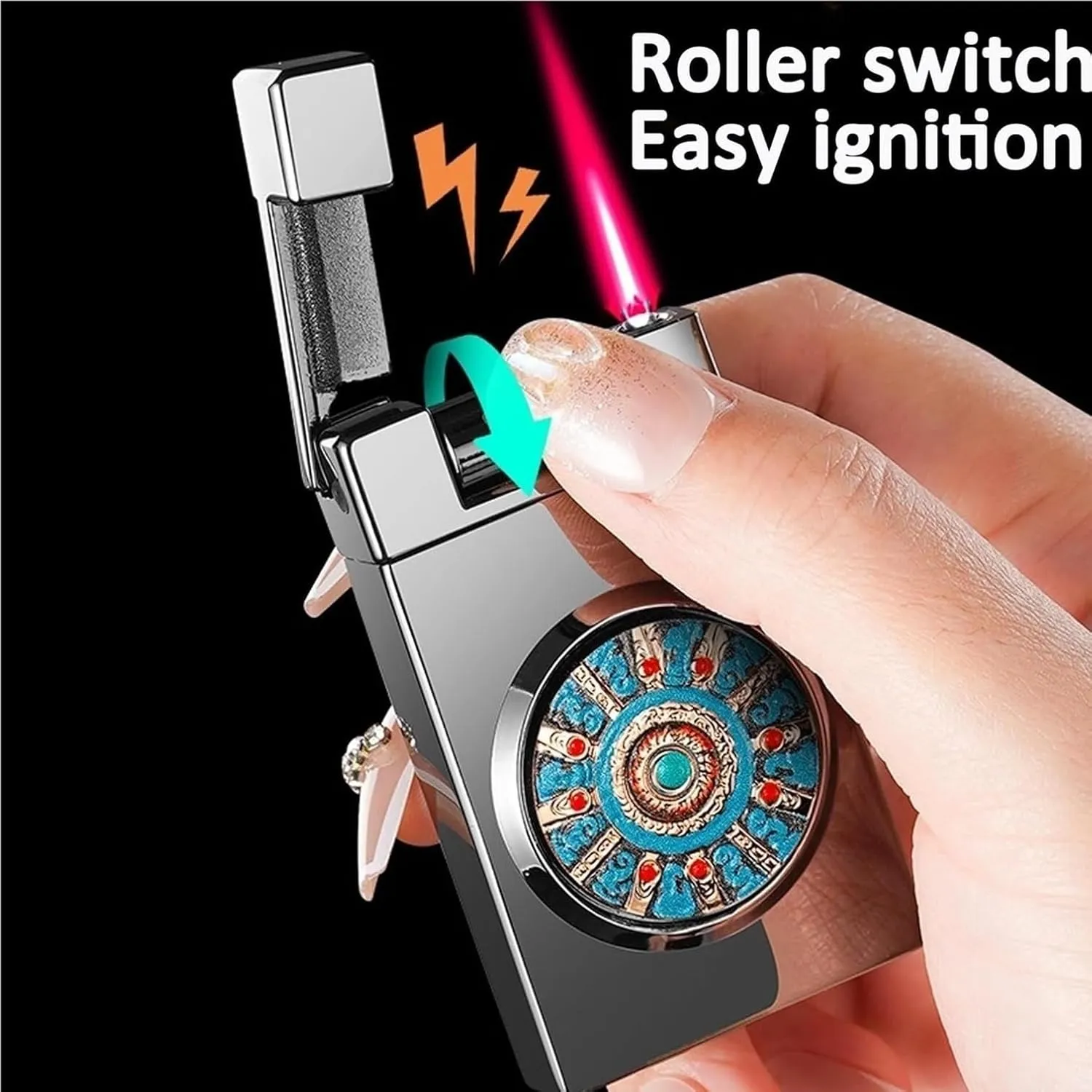 Portable Metal Windproof Lighter, Deep Red Flame Butane Lighter, Multi-Purpose, Adjustable Flame Size, Refillable, Suitable for Candles, Outdoor, Camping(Black)