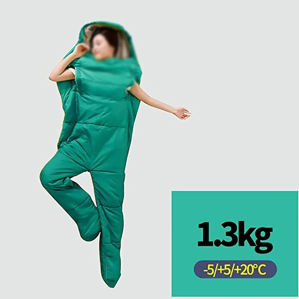 Portable Outdoor Camping Mummy Sleeping Bag, Travel Blanket for Adults/Kids, 3 Season Warm & Cold Weather Full Body Wearable Sleeping Bag with Arm/Leg Holes for Hiking, Backpacking, Travel,Blue
