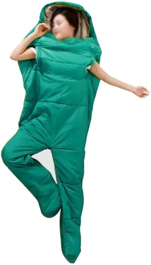 Portable Outdoor Camping Mummy Sleeping Bag, Travel Blanket for Adults/Kids, 3 Season Warm & Cold Weather Full Body Wearable Sleeping Bag with Arm/Leg Holes for Hiking, Backpacking, Travel,Blue