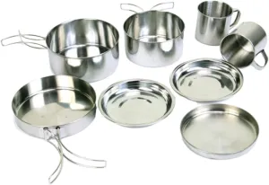 Portable Outdoor Cookware Set 8-in-1 Stainless Steel Camping Pot Pan Bowl Plate Cup for BBQ Hiking Hunting