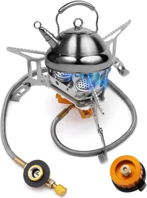 Portable Outdoor Gas Stove With 5800W, Windproof Piezo Ignition Backpacking Stove, Suitable For Camping, Hiking, Trekking, And Picnic, Foldable And Compact