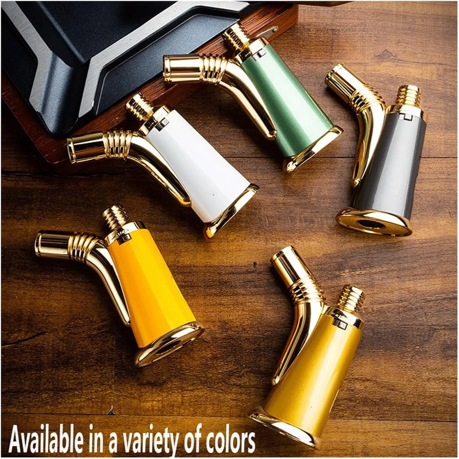 Portable Retro Metal Windproof Lighters, 1300 Degree High Temperature Jet Flame, Adjustable Flame with Safety Lock, Refillable Gas Portable Lighter (No Fuel)(Yellow)