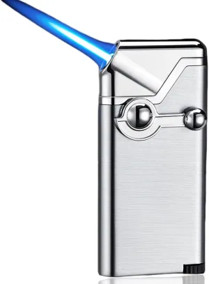 Portable Rocker Metal Lighter, Jet Torch Lighter, Refillable Lighters for Men Christmas Candles Thanksgiving(No Butane Fuel) (Silver)