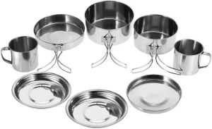 PORTABLE STAINLESS STEEL COOKWARE SET POT PAN PLATE CUP for CAMPING PICNIC HIKING, xctopestr0e86gh15c