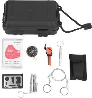 Portable Survival kit with Emergency Essentials A Multi-plier Tool, a Tactical Pen, a Wire Saw, an Emergency Blanket, and Much More. Suitable for All Kinds of Outdoor Activities.