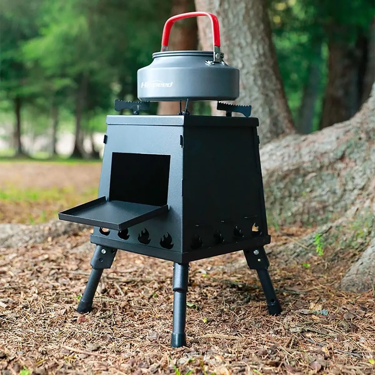 Portable Wood Burning Stove,Camping Stove, Folding Mini BBQ Grill Stove Carbon Steel,for Outdoor Backpacking Hiking Traveling Picnic BBQ (Size : Large)