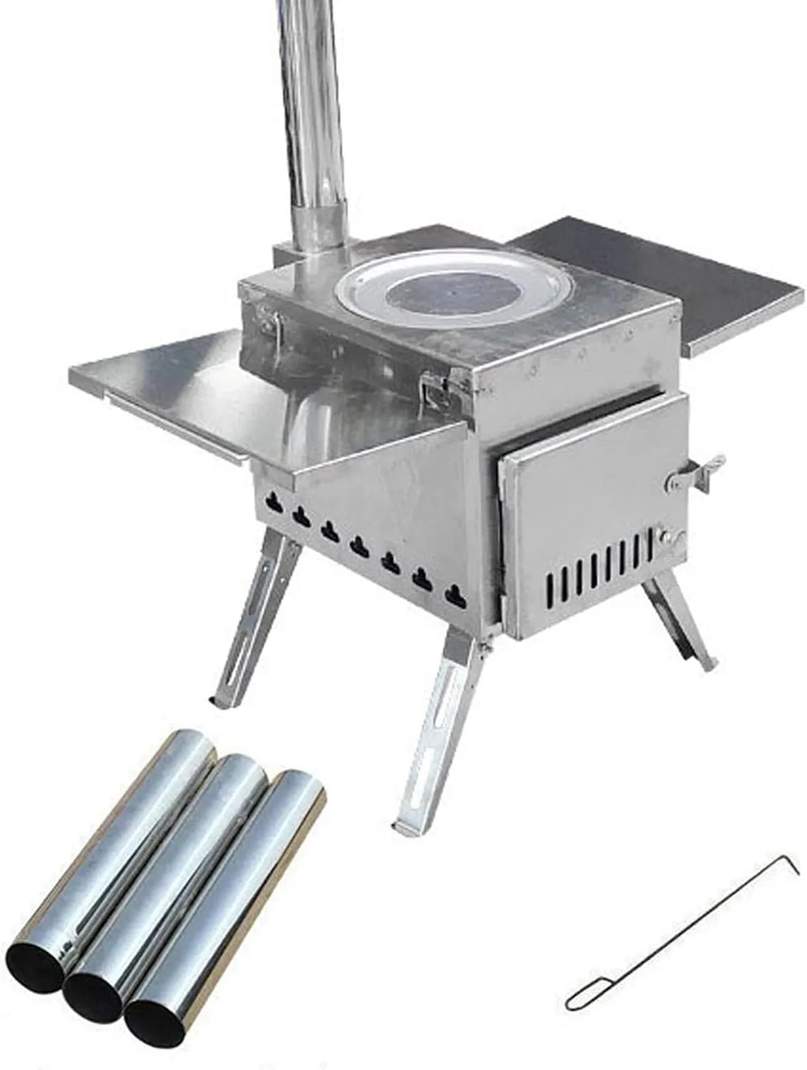 Portable Wood Stove, Outdoor Tent Camping Stove, Wood Burning Camping Stove Stainless Steel,with Chimney Pipes, for Emergency Preparedness Cooking and Heating