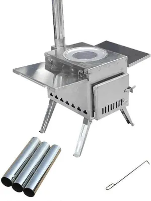 Portable Wood Stove, Outdoor Tent Camping Stove, Wood Burning Camping Stove Stainless Steel,with Chimney Pipes, for Emergency Preparedness Cooking and Heating