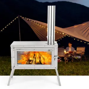 Portable Wood Stove, Titanium Camping Stove with Storage Bag, Folding Wood Burning Stove for Outdoor BBQ, Grill, Hiking, Backpacking, Traveling, Picnic