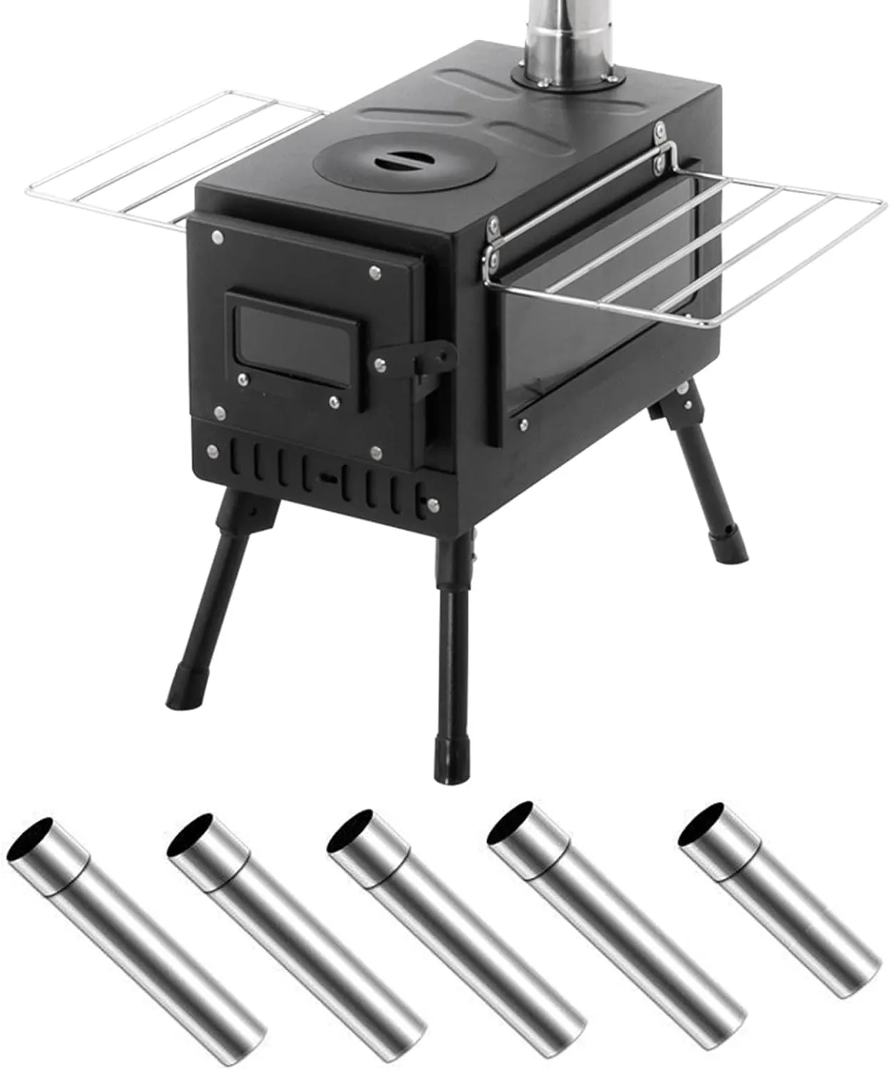 Portable Wood stoves for Home Heating,Tent Camping Stove Black Carbon Steel,Foldable Burning Stove for Outdoor Heating,Cooking,Emergency Preparedness,with Chimney Pipe