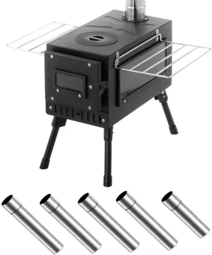 Portable Wood stoves for Home Heating,Tent Camping Stove Black Carbon Steel,Foldable Burning Stove for Outdoor Heating,Cooking,Emergency Preparedness,with Chimney Pipe