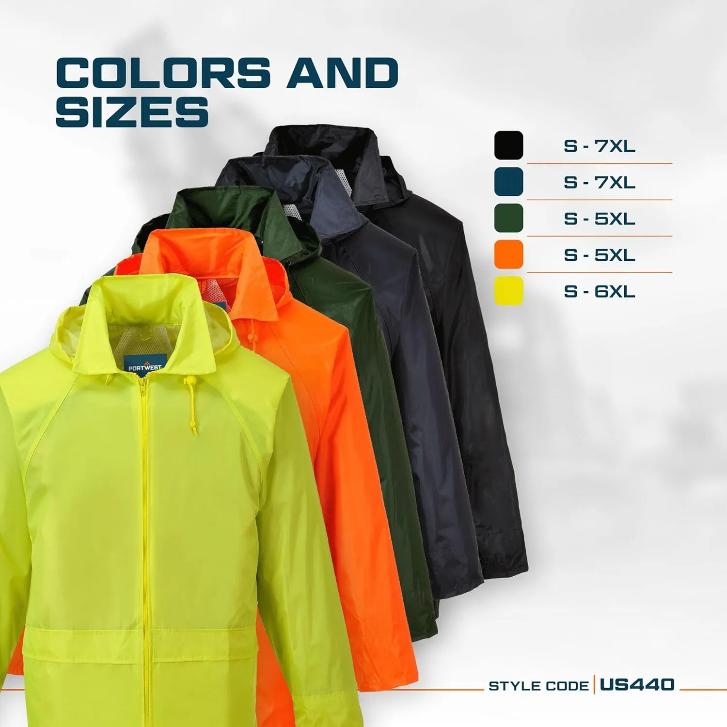 Portwest Classic Rain Jacket Waterproof Work Wear Coat Multi Pockets Outdoor Durable, Navy, Large