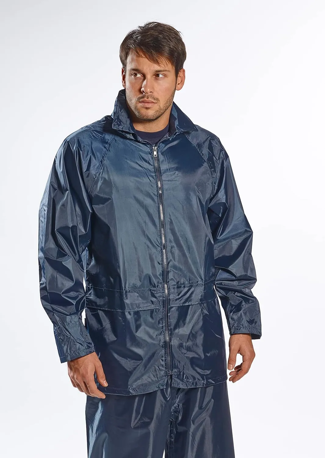 Portwest Classic Rain Jacket Waterproof Work Wear Coat Multi Pockets Outdoor Durable, Navy, Large