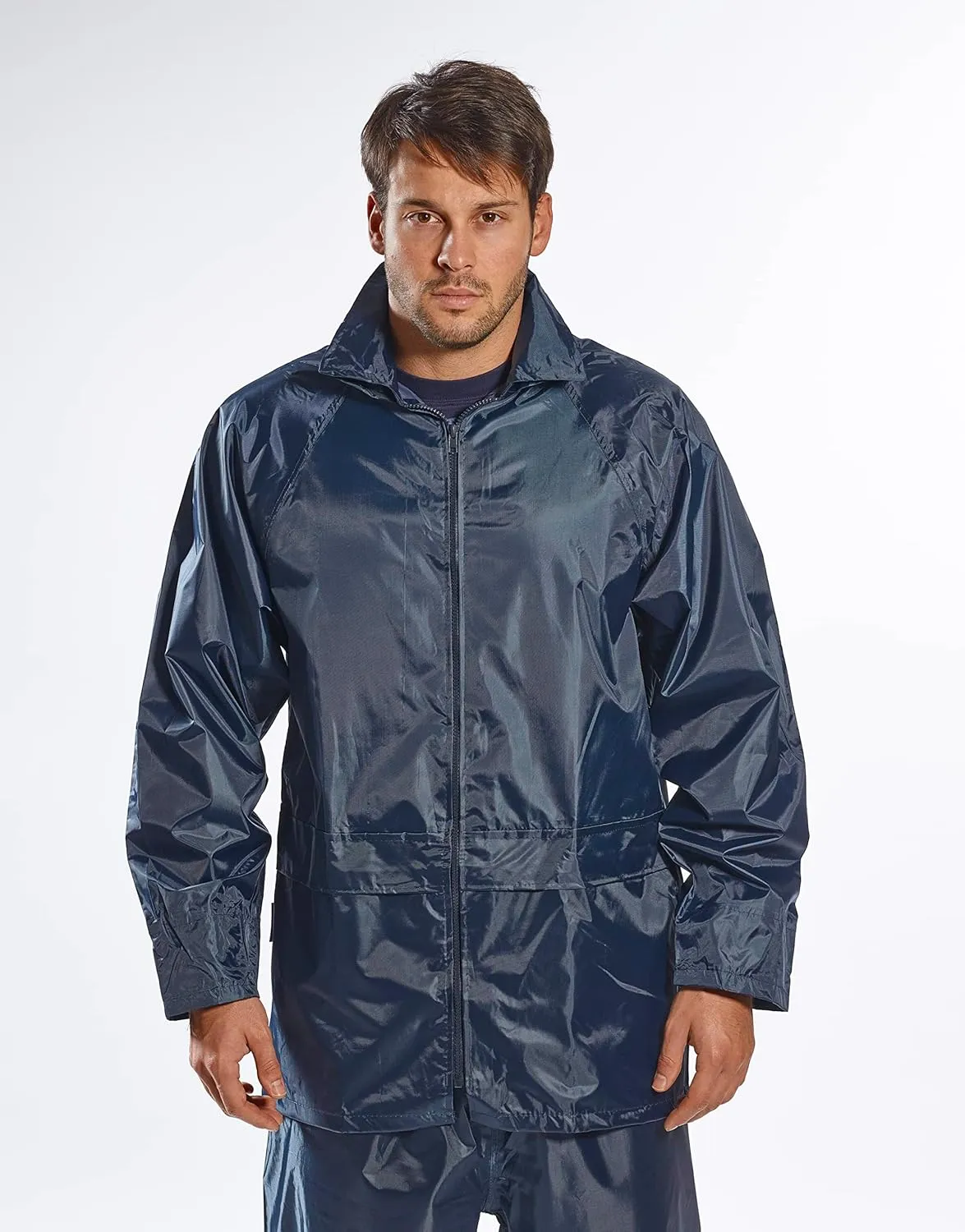 Portwest Classic Rain Jacket Waterproof Work Wear Coat Multi Pockets Outdoor Durable, Navy, Large