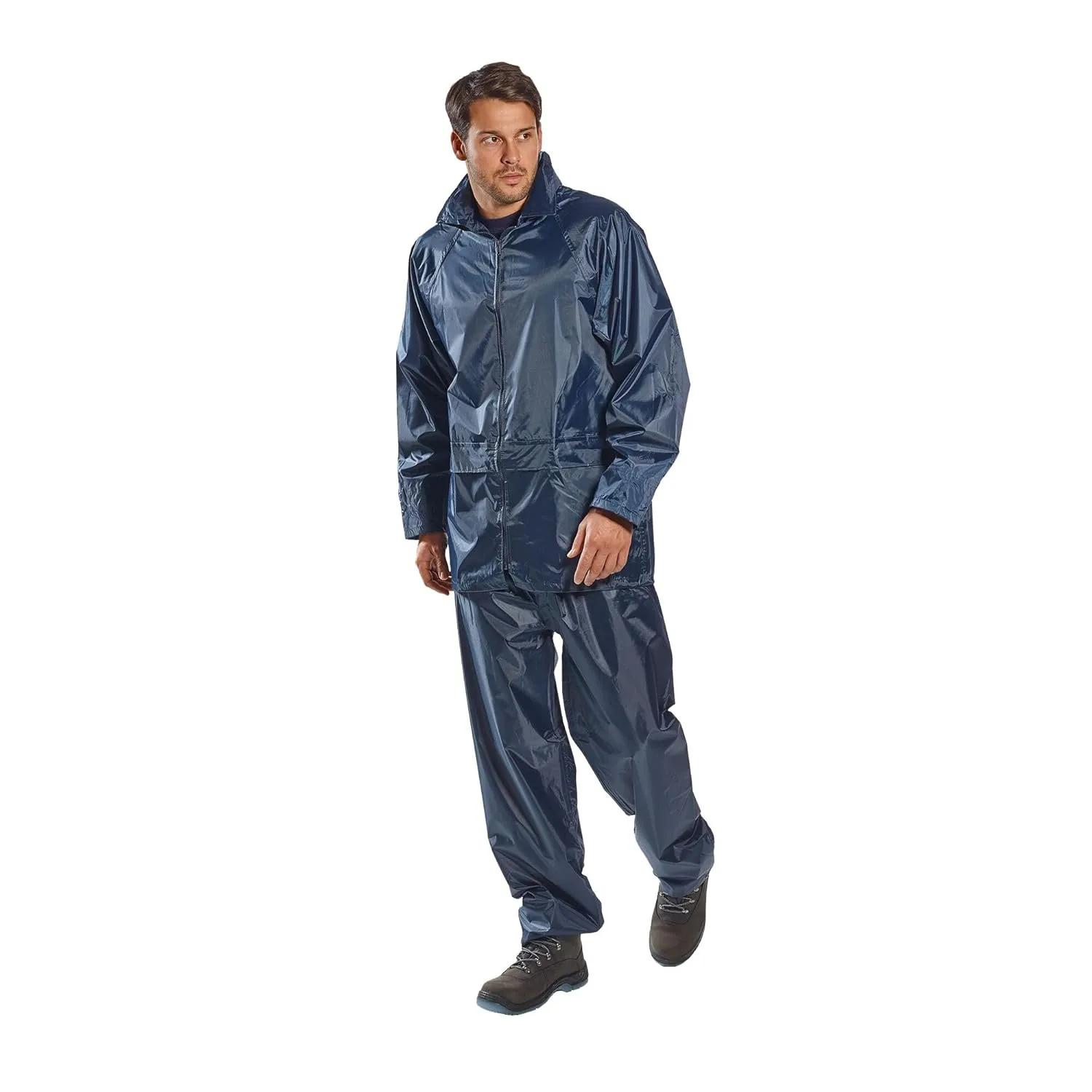 Portwest Classic Rain Jacket Waterproof Work Wear Coat Multi Pockets Outdoor Durable, Navy, Large