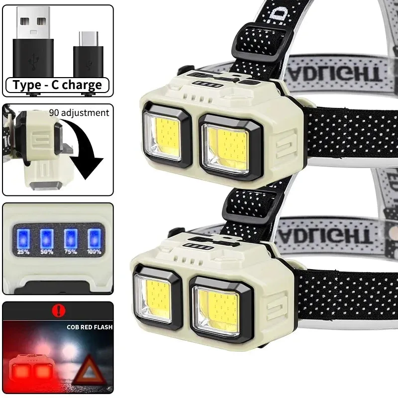 Powerful LED Induction Headlamp with 4 Lighting Modes, Type-C Charge, Waterproof, for Outdoor Camping and Fishing