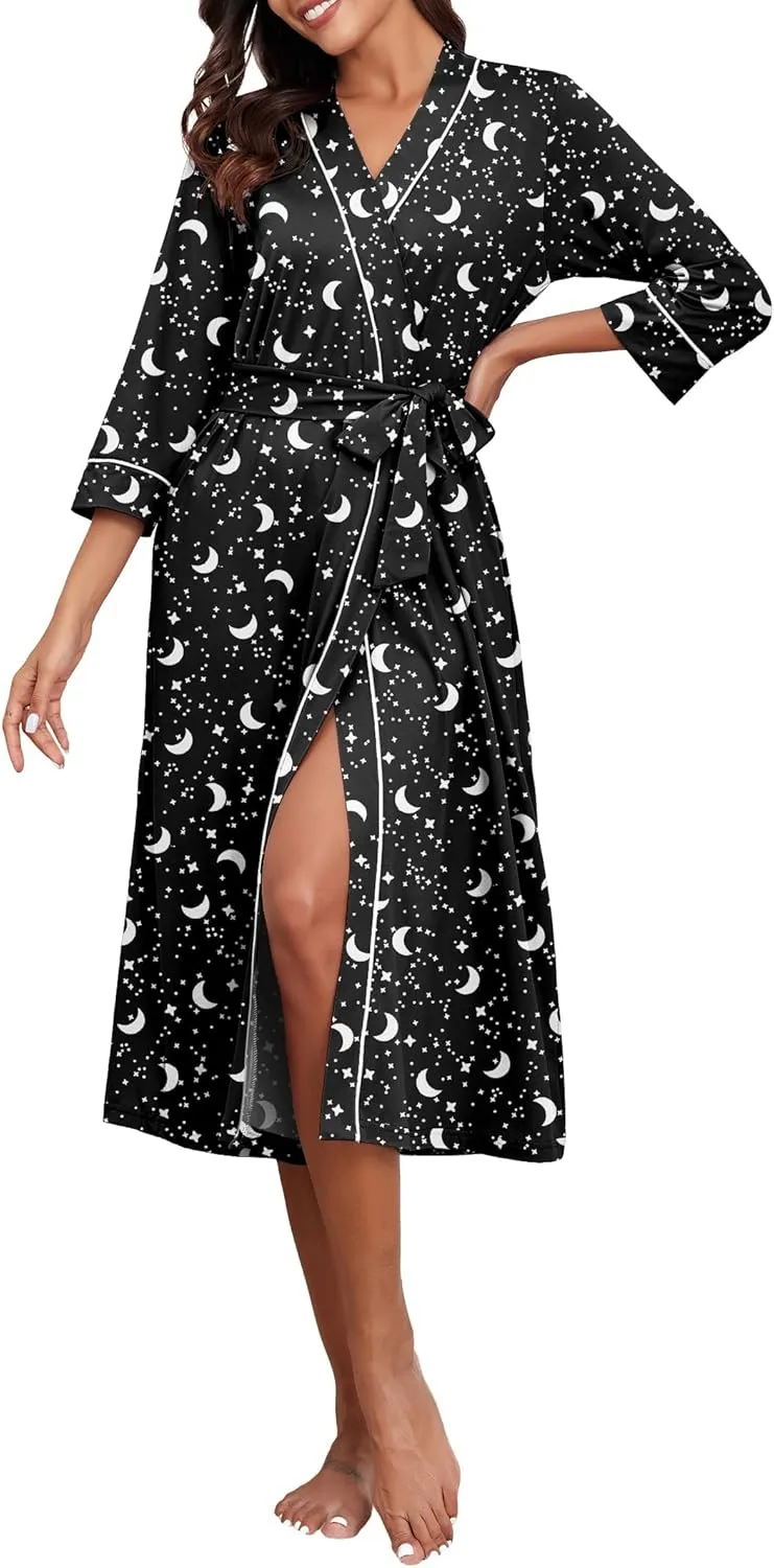 PrinStory Womens Robe Long Kint Bathrobe Lightweight Soft Robes Ladies Bath Robe