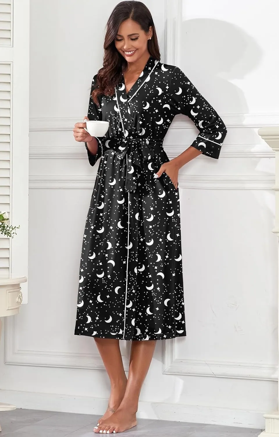 PrinStory Womens Robe Long Kint Bathrobe Lightweight Soft Robes Ladies Bath Robe