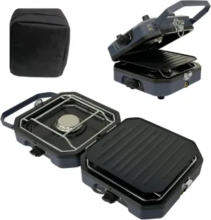Propane 2 Burner Folding Camping Stove with Griddle, Portable Gas Stove Two Independent Adjustable Burners 16000 BTU with Ignition Knob Carrying Bag Handle, Foldable Camp Stove for Outdoor Cooking BBQ