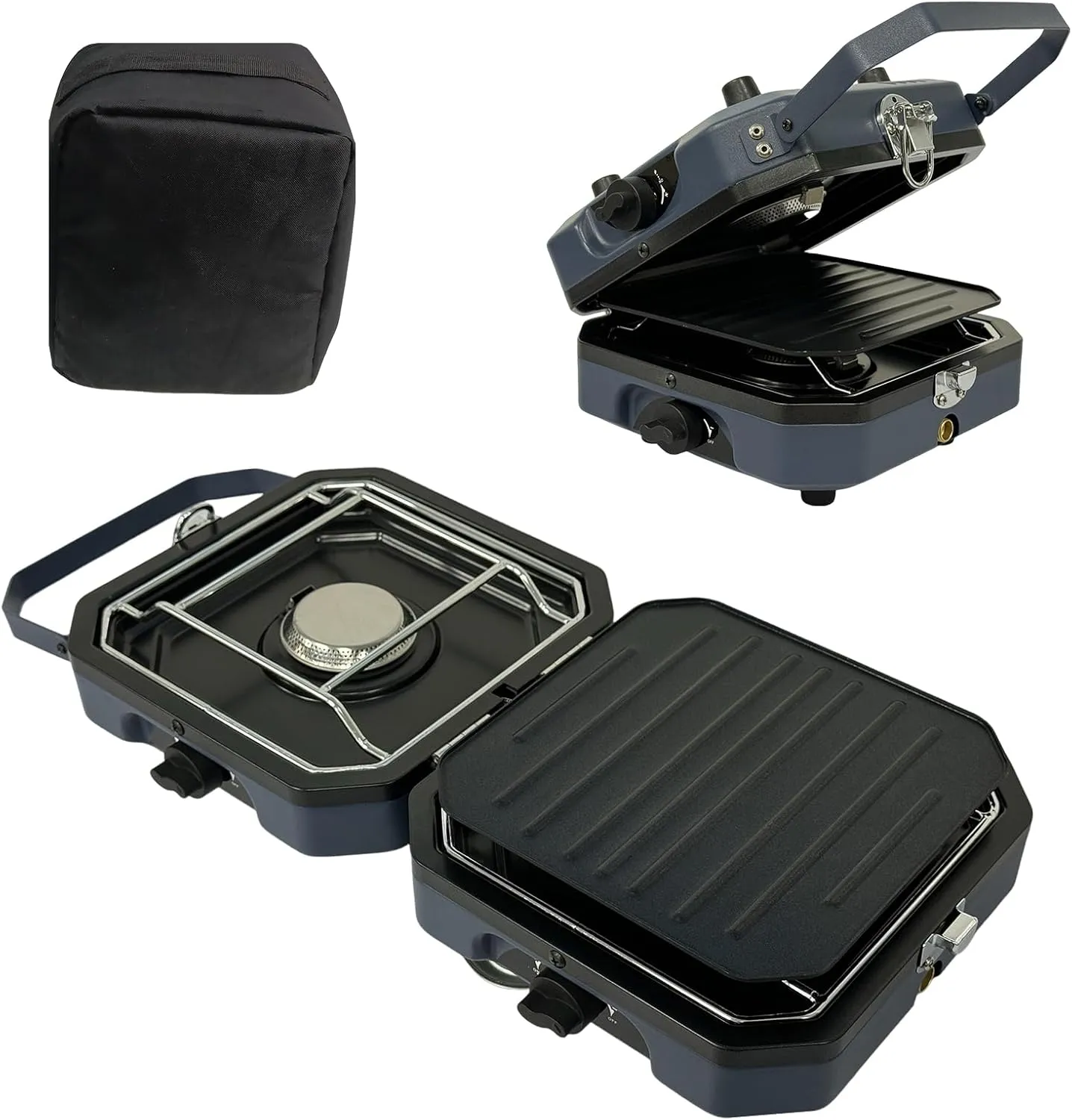 Propane 2 Burner Folding Camping Stove with Griddle, Portable Gas Stove Two Independent Adjustable Burners 16000 BTU with Ignition Knob Carrying Bag Handle, Foldable Camp Stove for Outdoor Cooking BBQ