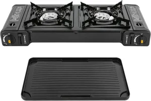 Propane Camping Stove 2 Burners, Portable Propane Stove, Dual Fuel Stove With Grill Tray And Storage Case For Outdoor Rv Apartments Traveling Picnic Barbecue Cooking Gas Stove