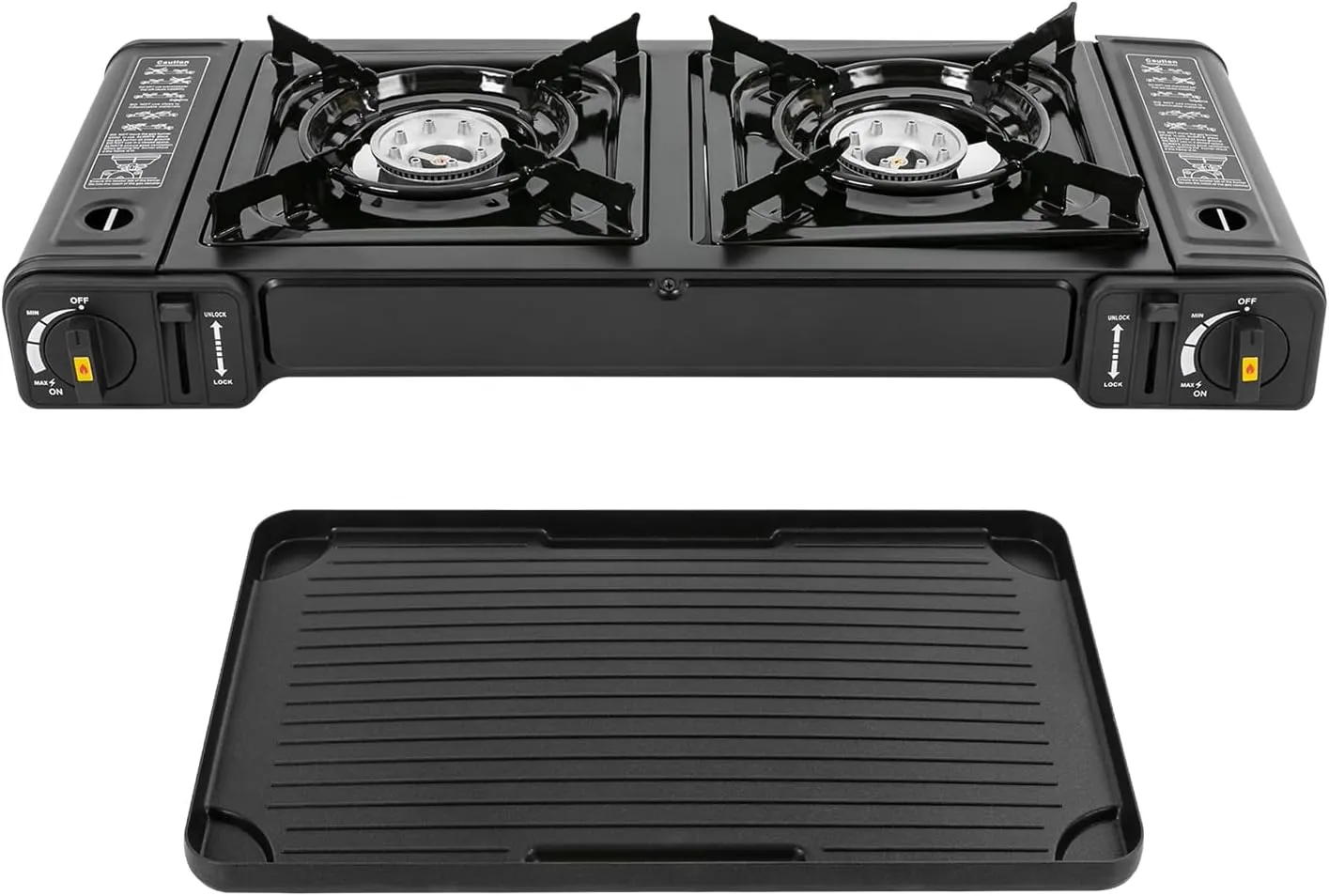 Propane Camping Stove 2 Burners, Portable Propane Stove, Dual Fuel Stove With Grill Tray And Storage Case For Outdoor Rv Apartments Traveling Picnic Barbecue Cooking Gas Stove