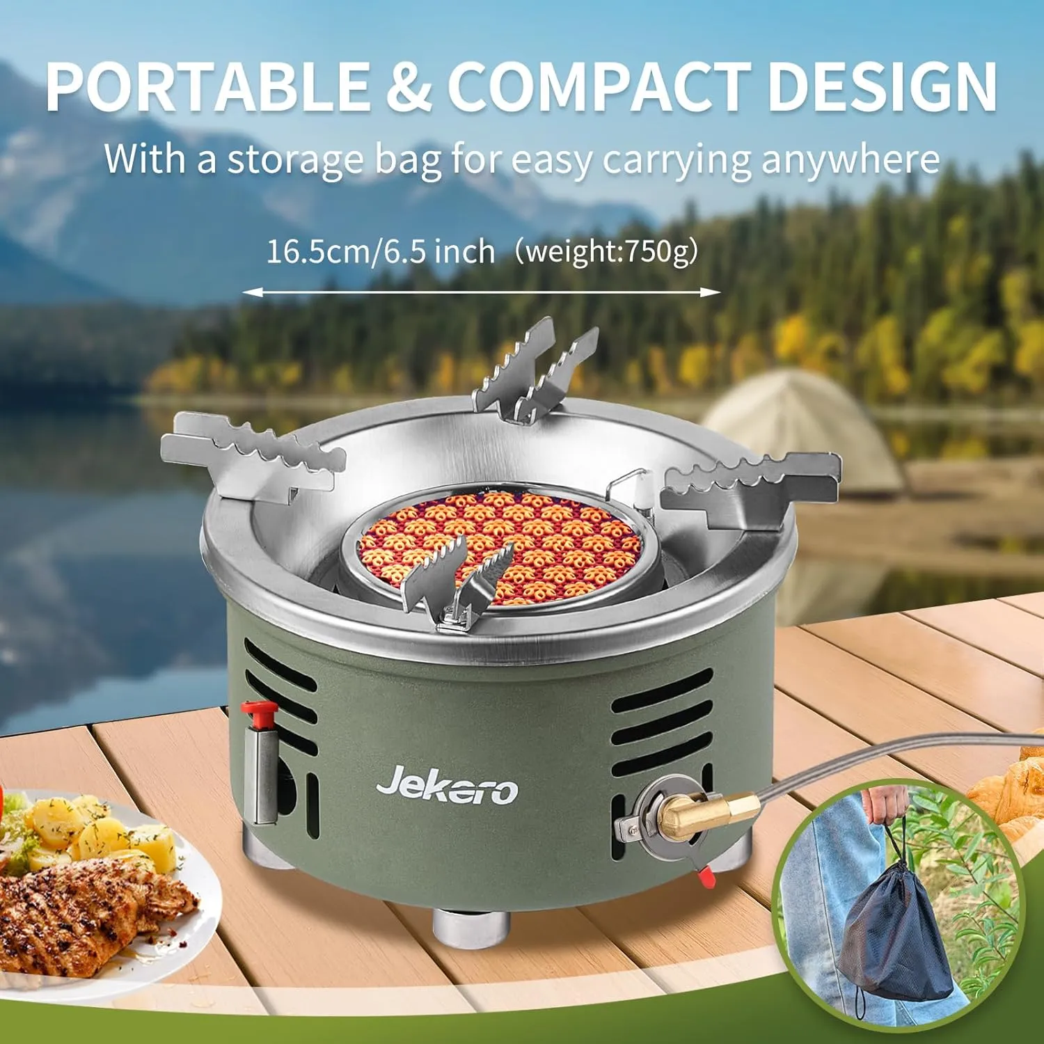 Propane Camping Stove with Pressure Regulator valve, Small Portable Indoor Outdoor Use Camp Stove, 2 in 1 Infrared Gas Stove Burner with Automatic Ignition,Storage Bag,No Open Flame