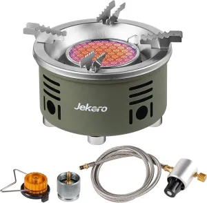 Propane Camping Stove with Pressure Regulator valve, Small Portable Indoor Outdoor Use Camp Stove, 2 in 1 Infrared Gas Stove Burner with Automatic Ignition,Storage Bag,No Open Flame