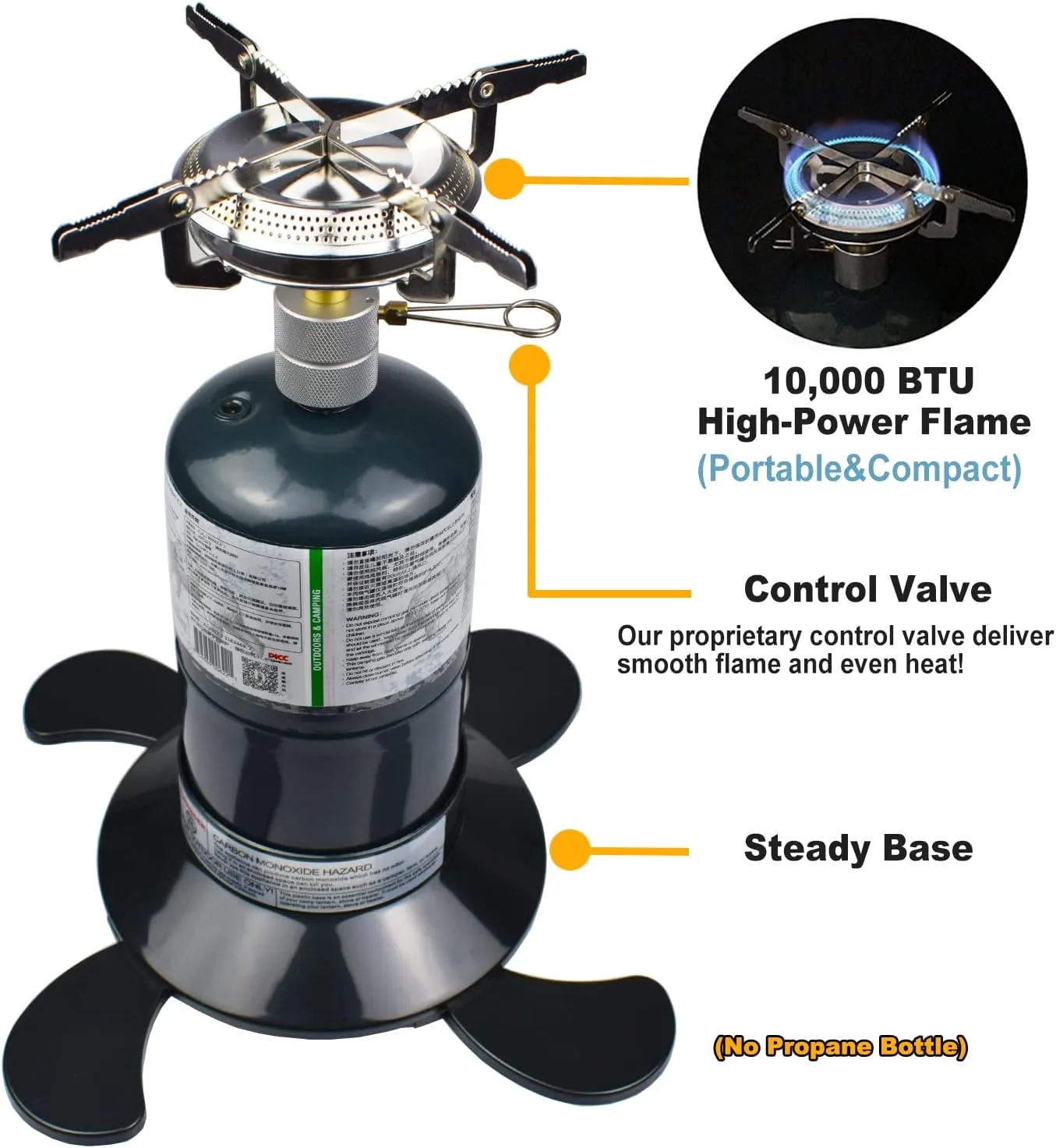 Propane Stove Portable Camping Gas Stove 10,000 BTU Bottletop Single Adjustable Burner with 1 lb Tank Base Carrying Case Great for Emergencies Outdoor (Gas Stove & Base (Set-2))