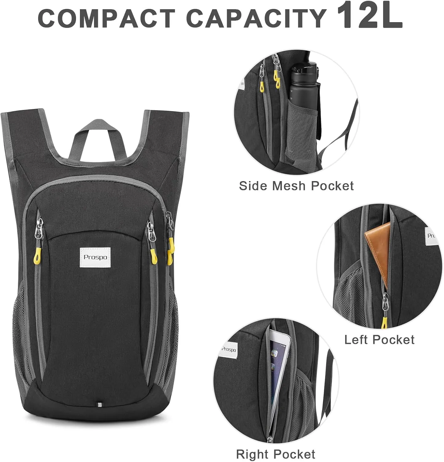 Prospo 12L Hiking Backpack Small Lightweight Travel Backpack for Women Men Casual Foldable Shoulder Bag