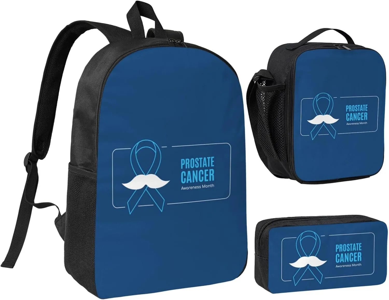 Prostate Cancer Awareness Month Backpack Set Lightweight Laptop Backpack Lunch Bag with Pencil Case for Women Men Travel Work