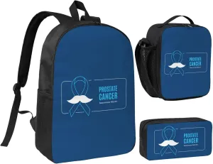 Prostate Cancer Awareness Month Backpack Set Lightweight Laptop Backpack Lunch Bag with Pencil Case for Women Men Travel Work