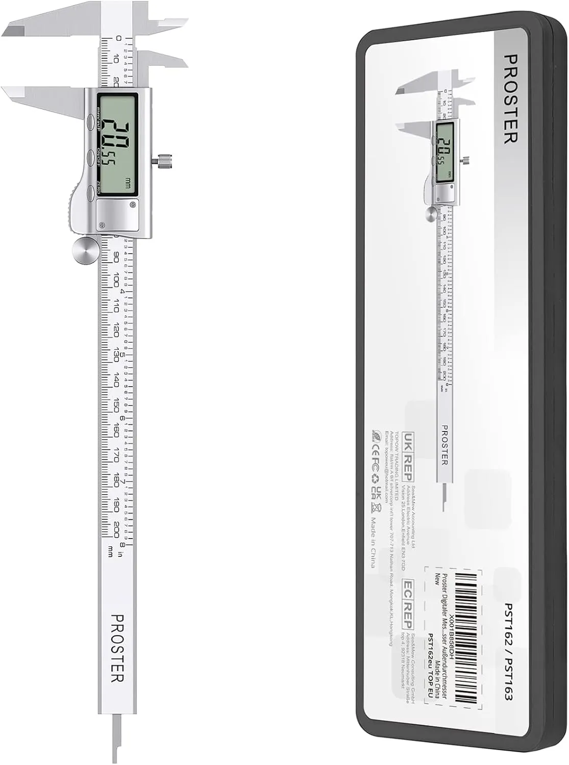 Proster Digital Vernier Caliper 8inch 200mm - Stainless Steel Electronic Caliper Fractions/Inch/Metric Caliper Measuring Tool for Length Width Depth Inner Diameter Outer Diameter