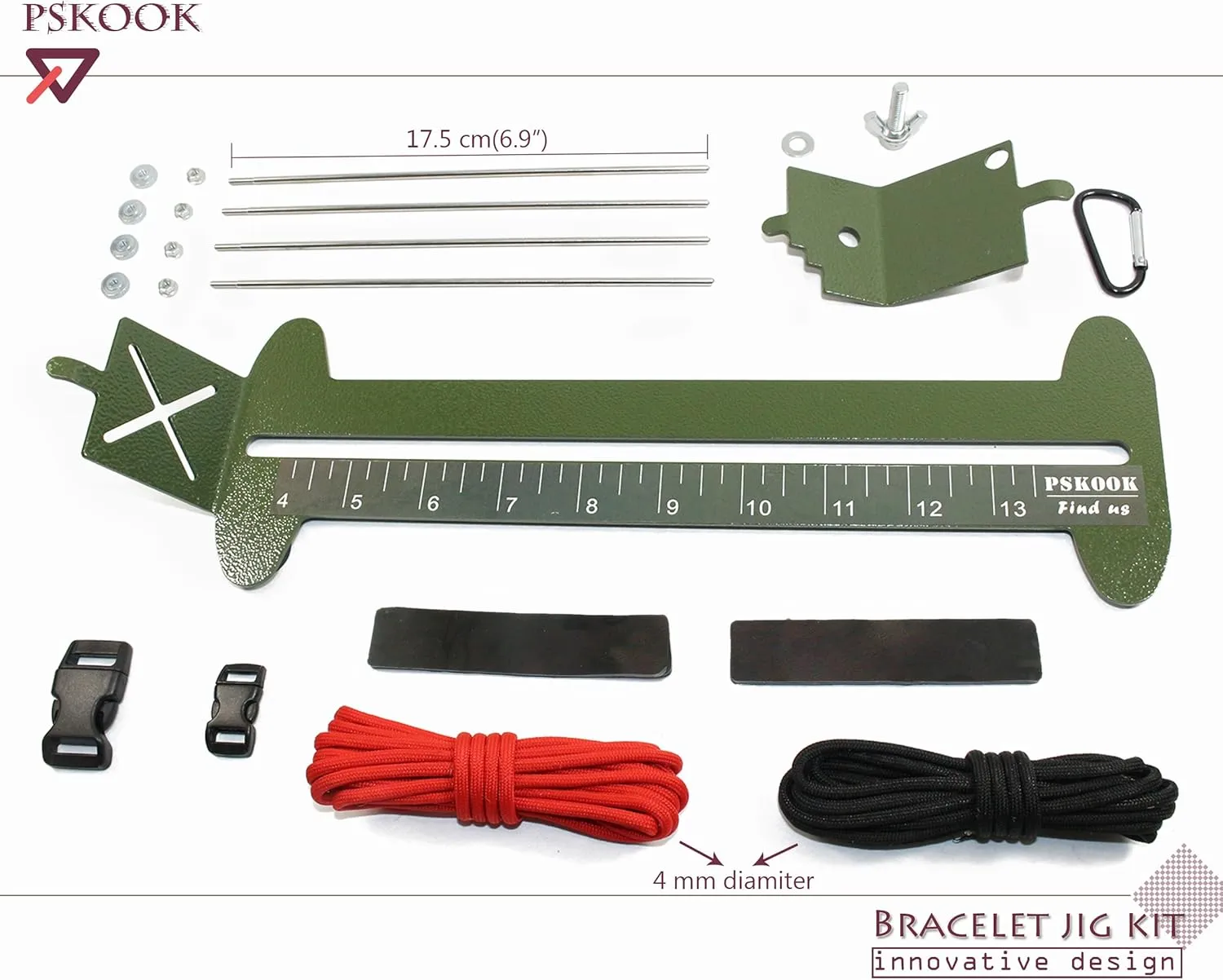 PSKOOK Paracord Bracelet Jig Kit, Paracord Tool Kit Adjustable Length Weaving DIY Craft Maker Tool (Army Green)