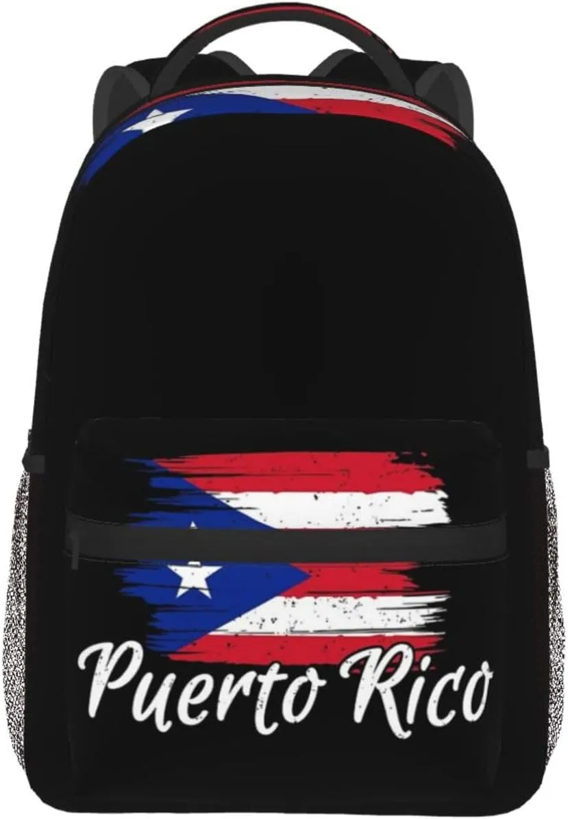 Puerto Rico Flag Backpack Adjustable Shoulder Strap Bookbag, Casual Daypack Lightweight Backpack for Adults