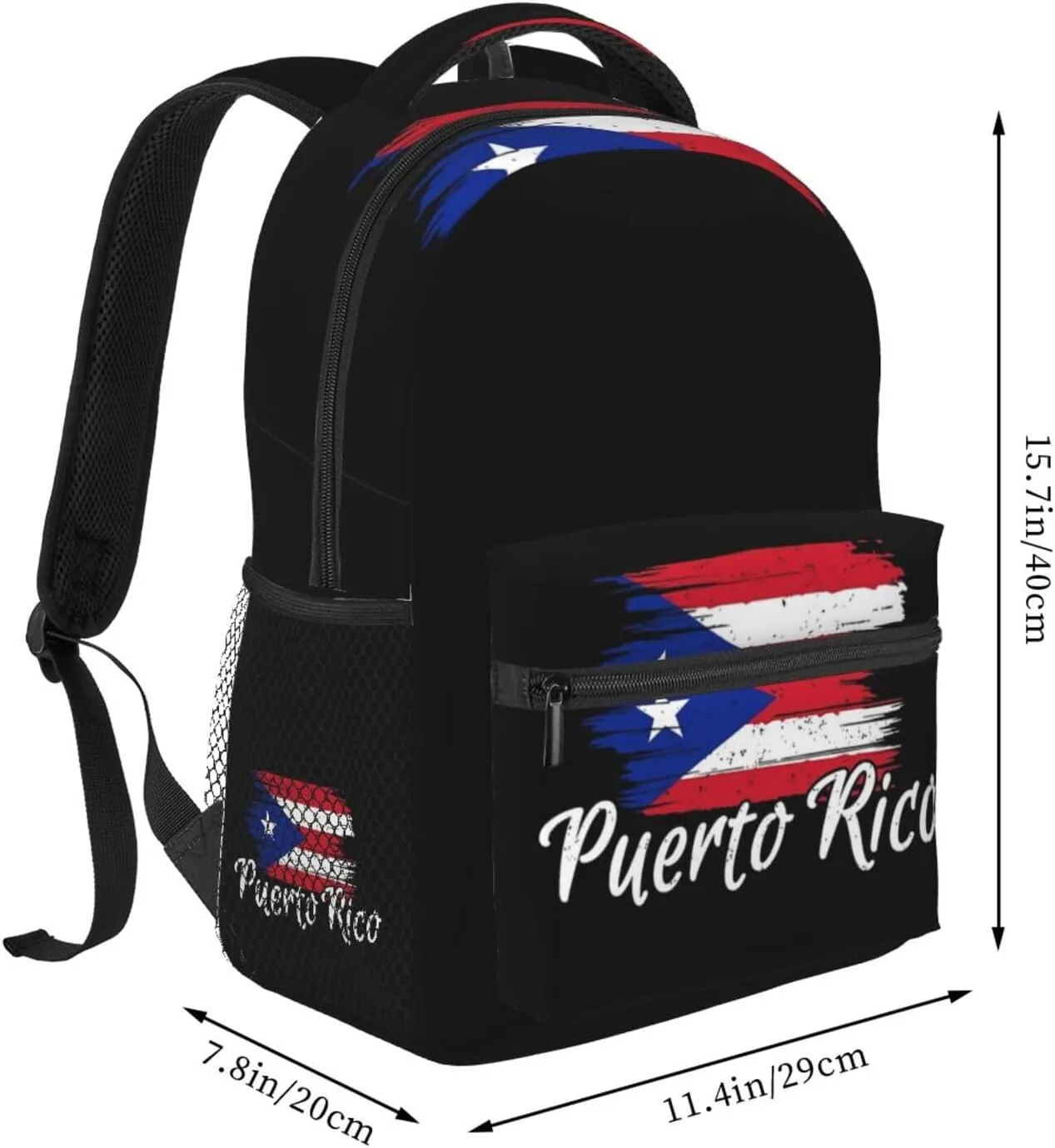 Puerto Rico Flag Backpack Adjustable Shoulder Strap Bookbag, Casual Daypack Lightweight Backpack for Adults