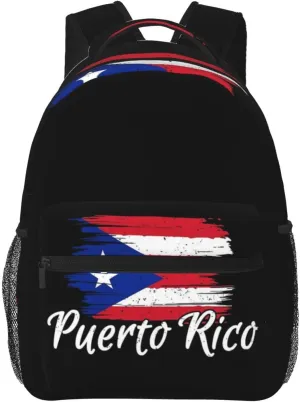 Puerto Rico Flag Backpack Adjustable Shoulder Strap Bookbag, Casual Daypack Lightweight Backpack for Adults