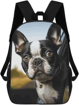 Puppy Dog Boston Terrier Backpack Lightweight Casual Bookbag 17 Inch Work Business Backpacks Travel Daypack for Men Women