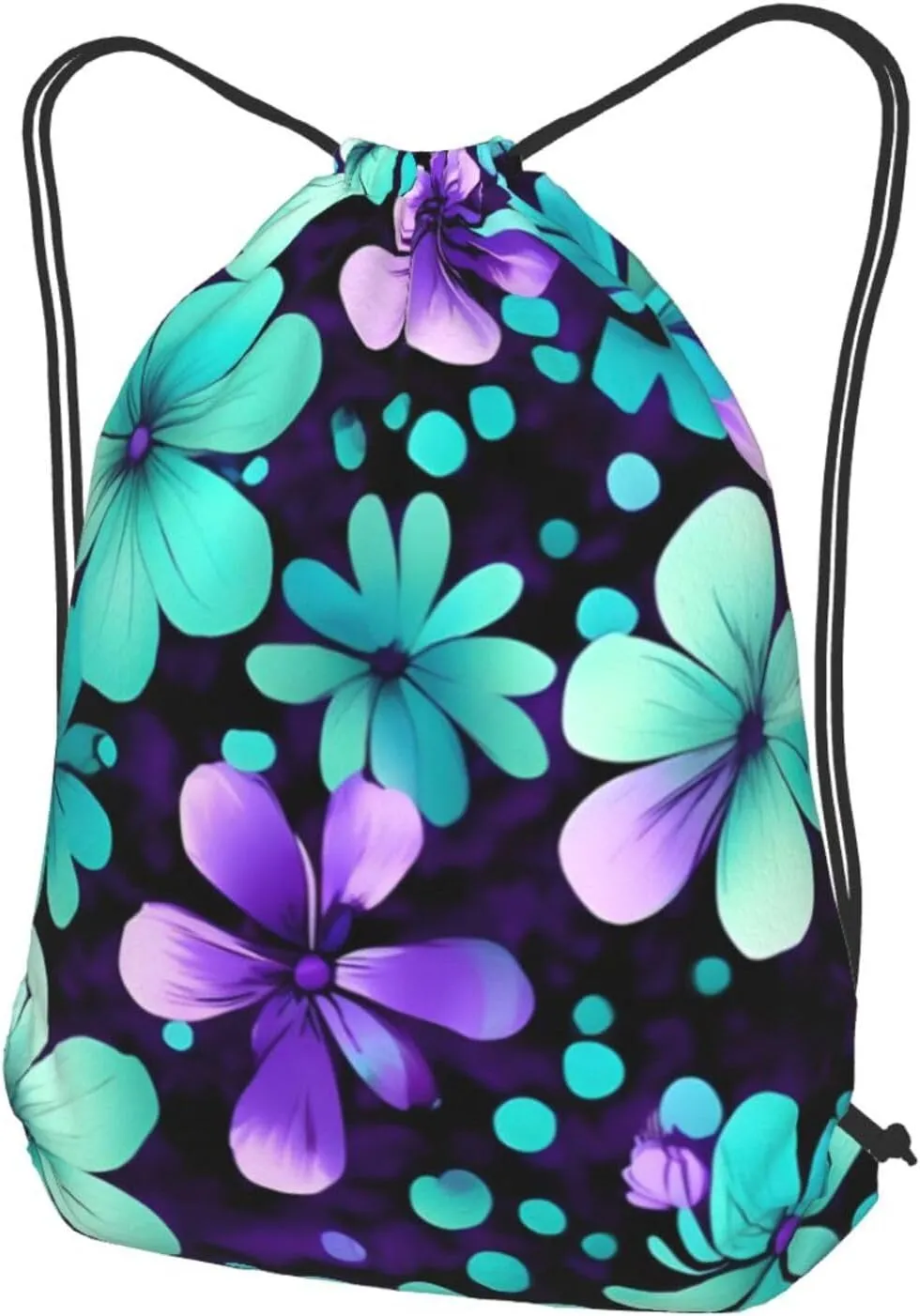 Purple And Teal Flowers Drawstring Backpack String Cinch Bag Polyester Sackpack For Fitness Training Workout