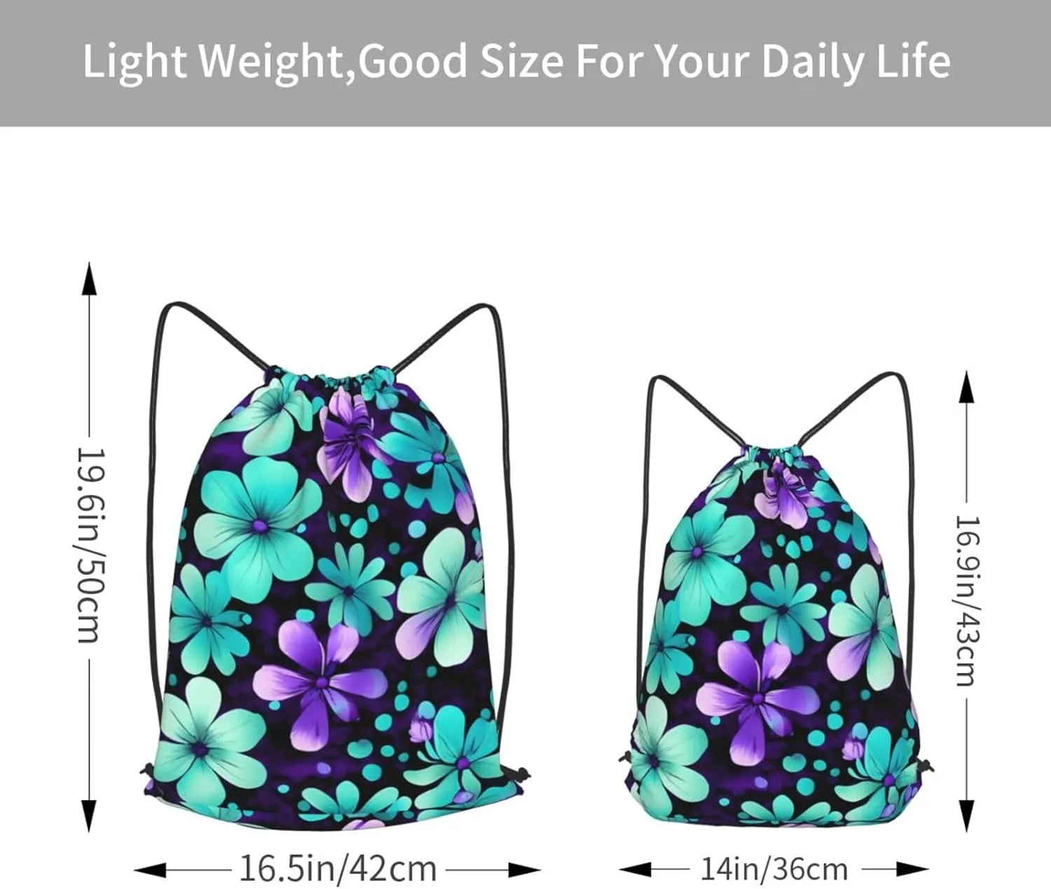 Purple And Teal Flowers Drawstring Backpack String Cinch Bag Polyester Sackpack For Fitness Training Workout